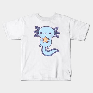 Cute Blue Axolotl Hugging Star Kids T-Shirt